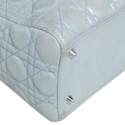 Pre Owned Dior Light Blue Cannage Shimmery Leather Medium Lady Dior Tote