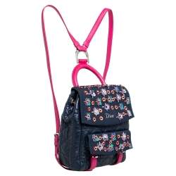 Dior Black/Navy Blue Leather and Mesh Stardust Embellished Backpack