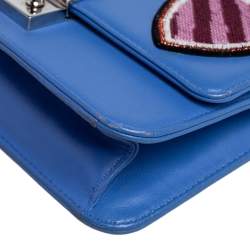 Pre Owned Dior Blue Leather Large Miss Dior Heart Badges Promenade Chain Clutch