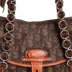 Dior Brown Oblique Coated Canvas and Leather Trim Romantique Shoulder Bag
