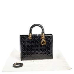 Pre Owned Dior Black Cannage Quilted Patent Leather Large Lady Dior Tote