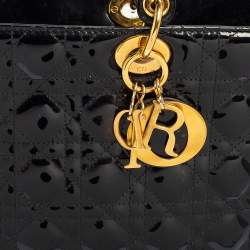 Pre Owned Dior Black Cannage Quilted Patent Leather Large Lady Dior Tote