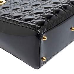 Pre Owned Dior Black Cannage Quilted Patent Leather Large Lady Dior Tote