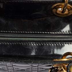 Pre Owned Dior Black Cannage Quilted Patent Leather Large Lady Dior Tote