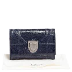 مملوكة مسبقًا Dior Blue Crinkled Leather Diorama Trifold Wallet