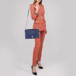 Pre Owned حقيبة كتف ديور "ديوراما" جلد أزرق إليكتريك قلاب كبيرة