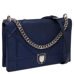 Pre Owned حقيبة كتف ديور "ديوراما" جلد أزرق إليكتريك قلاب كبيرة