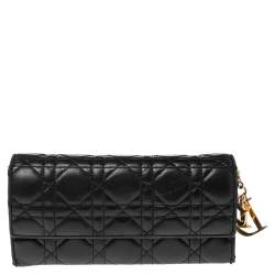 Pre Owned Dior Black Cannage Leather Lady Dior Wallet 