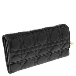 Pre Owned Dior Black Cannage Leather Lady Dior Wallet 