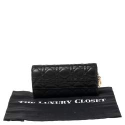 Pre Owned Dior Black Cannage Leather Lady Dior Wallet 