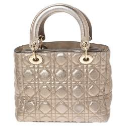 مملوكة مسبقًا Dior Gold Cannage Leather Medium Lady Dior Tote
