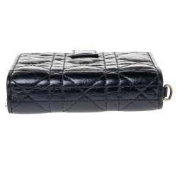 Dior Metallic Midnight Blue Cannage Quilted Leather Compact French Wallet
