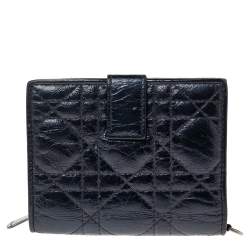 Dior Metallic Midnight Blue Cannage Quilted Leather Compact French Wallet