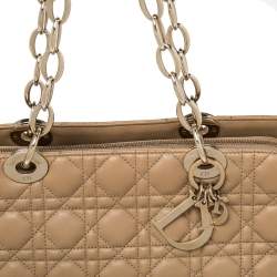 Pre Owned حقيبة يد ديور شوبر جلد ناعم كاناج مبطن متوسطة بيج