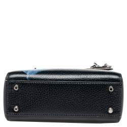 مملوكة مسبقًا Dior Dark Blue Flower Print Leather Mini Lady Dior Tote