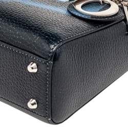 مملوكة مسبقًا Dior Dark Blue Flower Print Leather Mini Lady Dior Tote