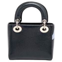 مملوكة مسبقًا Dior Dark Blue Flower Print Leather Mini Lady Dior Tote