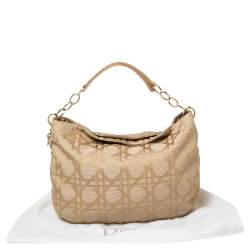 Pre Owned Dior Beige Cannage Canvas and Leather Lady Dior Hobo