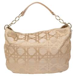 Pre Owned Dior Beige Cannage Canvas and Leather Lady Dior Hobo
