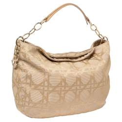 Pre Owned Dior Beige Cannage Canvas and Leather Lady Dior Hobo