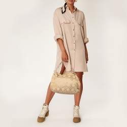 Pre Owned Dior Beige Cannage Canvas and Leather Lady Dior Hobo