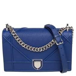 Pre Owned حقيبة كتف ديور ديوراما متوسطة قلاب جلد انديغو