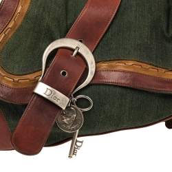 Pre Owned حقيبة كتف ديور غوتشو سادل جلد وكانفاس أخضر/بني كبيرة