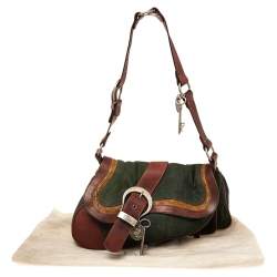 Pre Owned حقيبة كتف ديور غوتشو سادل جلد وكانفاس أخضر/بني كبيرة