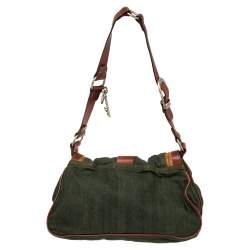 Pre Owned حقيبة كتف ديور غوتشو سادل جلد وكانفاس أخضر/بني كبيرة