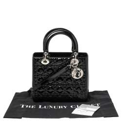 مملوكة مسبقًا Dior Black Cannage Patent Leather Medium Lady Dior Tote