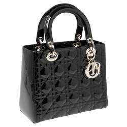 مملوكة مسبقًا Dior Black Cannage Patent Leather Medium Lady Dior Tote