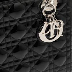 مملوكة مسبقًا Dior Black Cannage Patent Leather Medium Lady Dior Tote