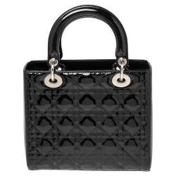 مملوكة مسبقًا Dior Black Cannage Patent Leather Medium Lady Dior Tote