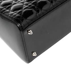 مملوكة مسبقًا Dior Black Cannage Patent Leather Medium Lady Dior Tote