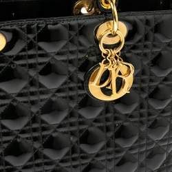 مملوكة مسبقًا Dior Black Cannage Patent Leather Large Lady Dior Tote