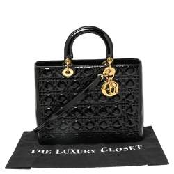 مملوكة مسبقًا Dior Black Cannage Patent Leather Large Lady Dior Tote