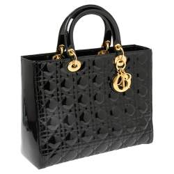 مملوكة مسبقًا Dior Black Cannage Patent Leather Large Lady Dior Tote