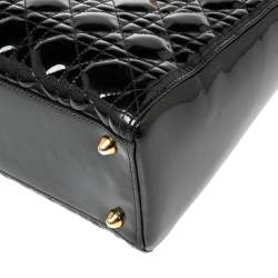 مملوكة مسبقًا Dior Black Cannage Patent Leather Large Lady Dior Tote