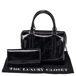 مملوكة مسبقًا Dior Black Monogram Patent Leather Boston Bag