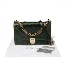Dior Green Cannage Crinkled Leather Medium Diorama Shoulder Bag