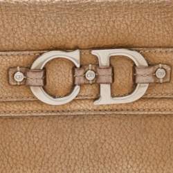 Pre Owned Dior Metallic Gold Grained Leather CD Logo Wristlet Clutch