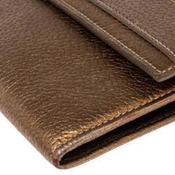 Pre Owned Dior Metallic Gold Grained Leather CD Logo Wristlet Clutch