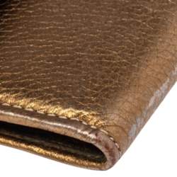 Pre Owned Dior Metallic Gold Grained Leather CD Logo Wristlet Clutch