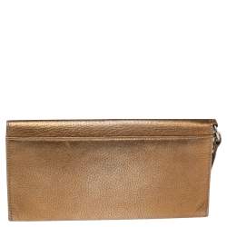 Pre Owned Dior Metallic Gold Grained Leather CD Logo Wristlet Clutch