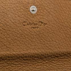 Pre Owned Dior Metallic Gold Grained Leather CD Logo Wristlet Clutch