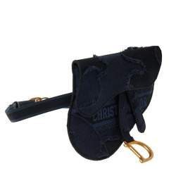 Pre Owned Dior Navy Blue Canvas Camouflage Embroidered Saddle Belt Bag
