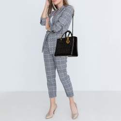 مملوكة مسبقًا Dior Black Cannage Patent Leather Large Lady Dior Tote