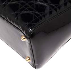 مملوكة مسبقًا Dior Black Cannage Patent Leather Large Lady Dior Tote