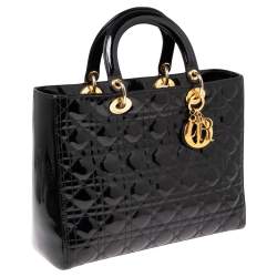 مملوكة مسبقًا Dior Black Cannage Patent Leather Large Lady Dior Tote