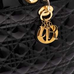 مملوكة مسبقًا Dior Black Cannage Patent Leather Large Lady Dior Tote